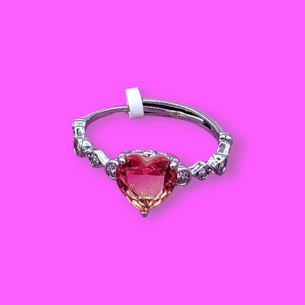 Charmed Aroma Pink & Orange Ombre Heart Stone Adjustable Ring Size 8-11